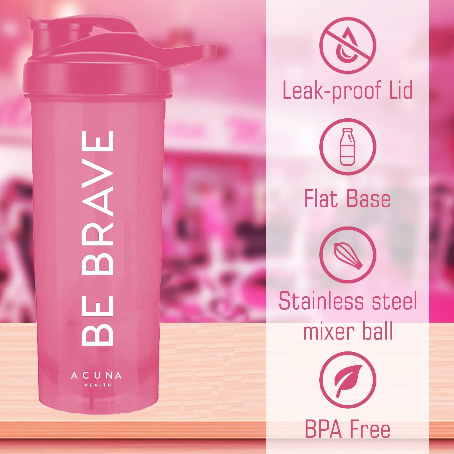 BE BRAVE Protein Shaker Bottle For Her -700ml (Pack of 2), Shaker Bottle With Mixer Ball For Smooth Shakes , Leakproof Screw On Lid , Gym Fitness Sports Supplement Powder Shake Bottles ( Pink-Pink)