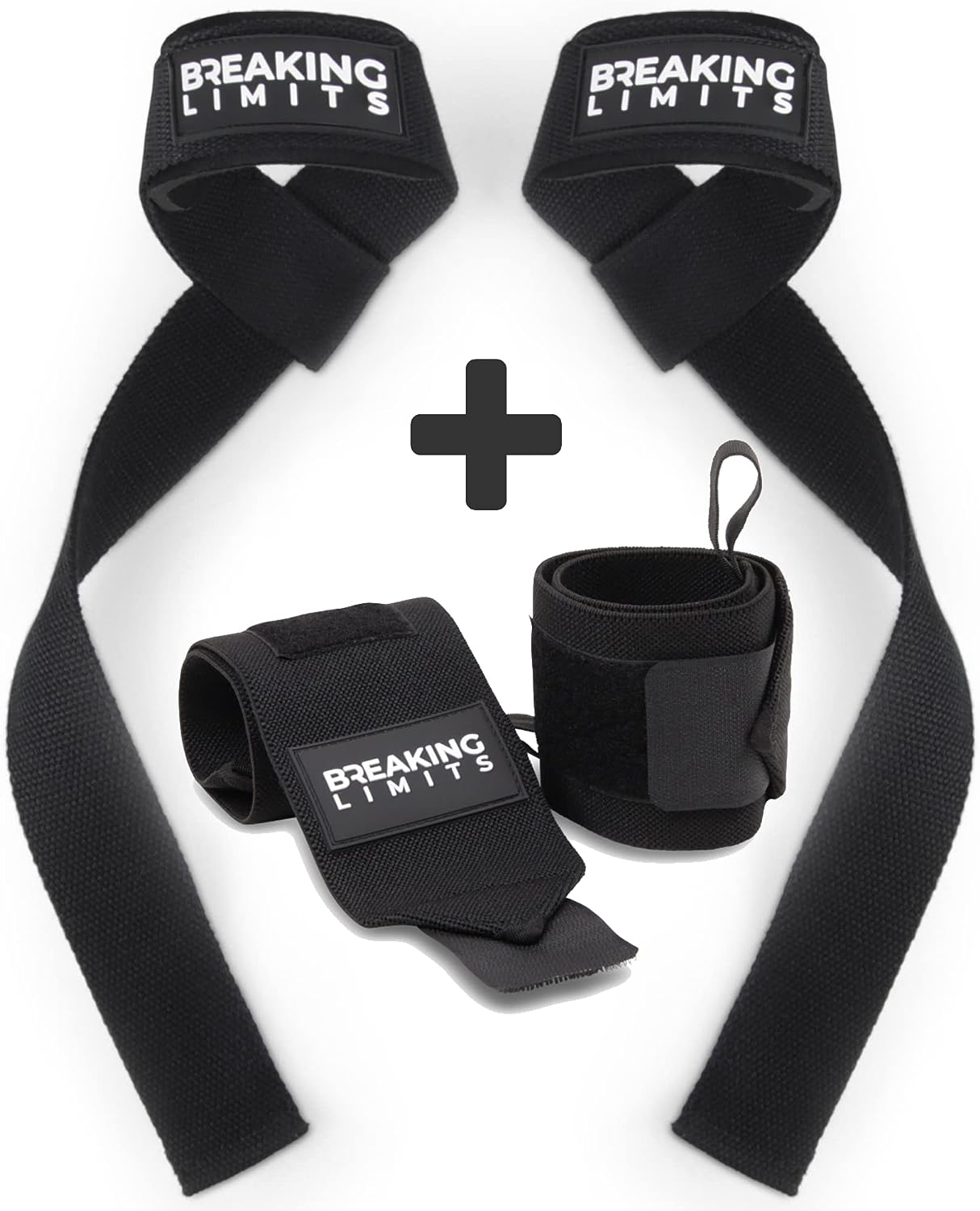 BREAKING LIMITS Set of Lifting Straps  Wrist Wraps - 2 Wrist Bandages, 2 Lifting Aids - Strength Training, Weight Lifting, Bodybuilding, Lift Training, Powerlifting, One Size |