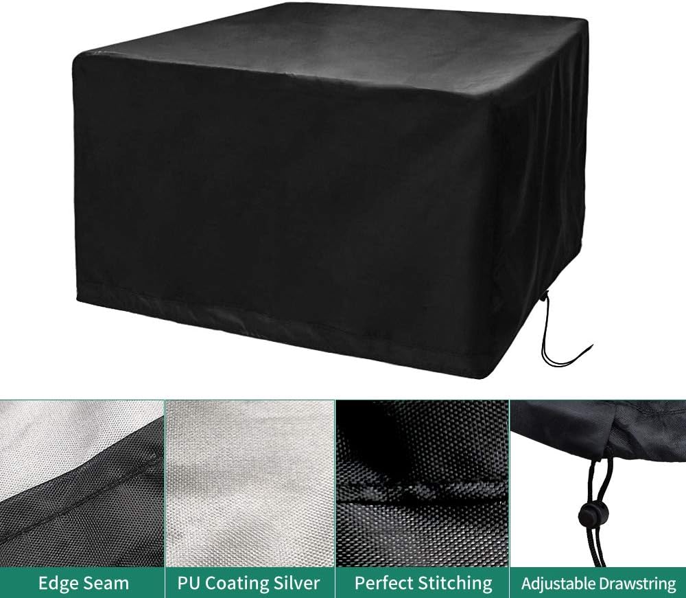 CosyInSofa Garden Furniture Covers, Patio Furniture Protective Cover Waterproof, Windproof, Anti-UV, 210D Heavy Duty Oxford Fabric Cube Set Table Cover for Patio, Outdoor (126x126x74cm) - Black