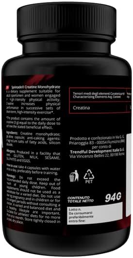 CREATINE MONOHYDRATE - 120 Capsules - 3g Daily dose - Food Supplement for Sports, Fitness, Bodybuilding, Cycling, Training