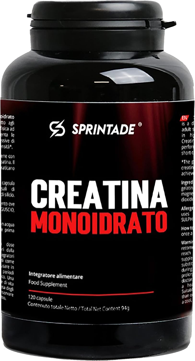 CREATINE MONOHYDRATE - 120 Capsules - 3g Daily dose - Food Supplement for Sports, Fitness, Bodybuilding, Cycling, Training
