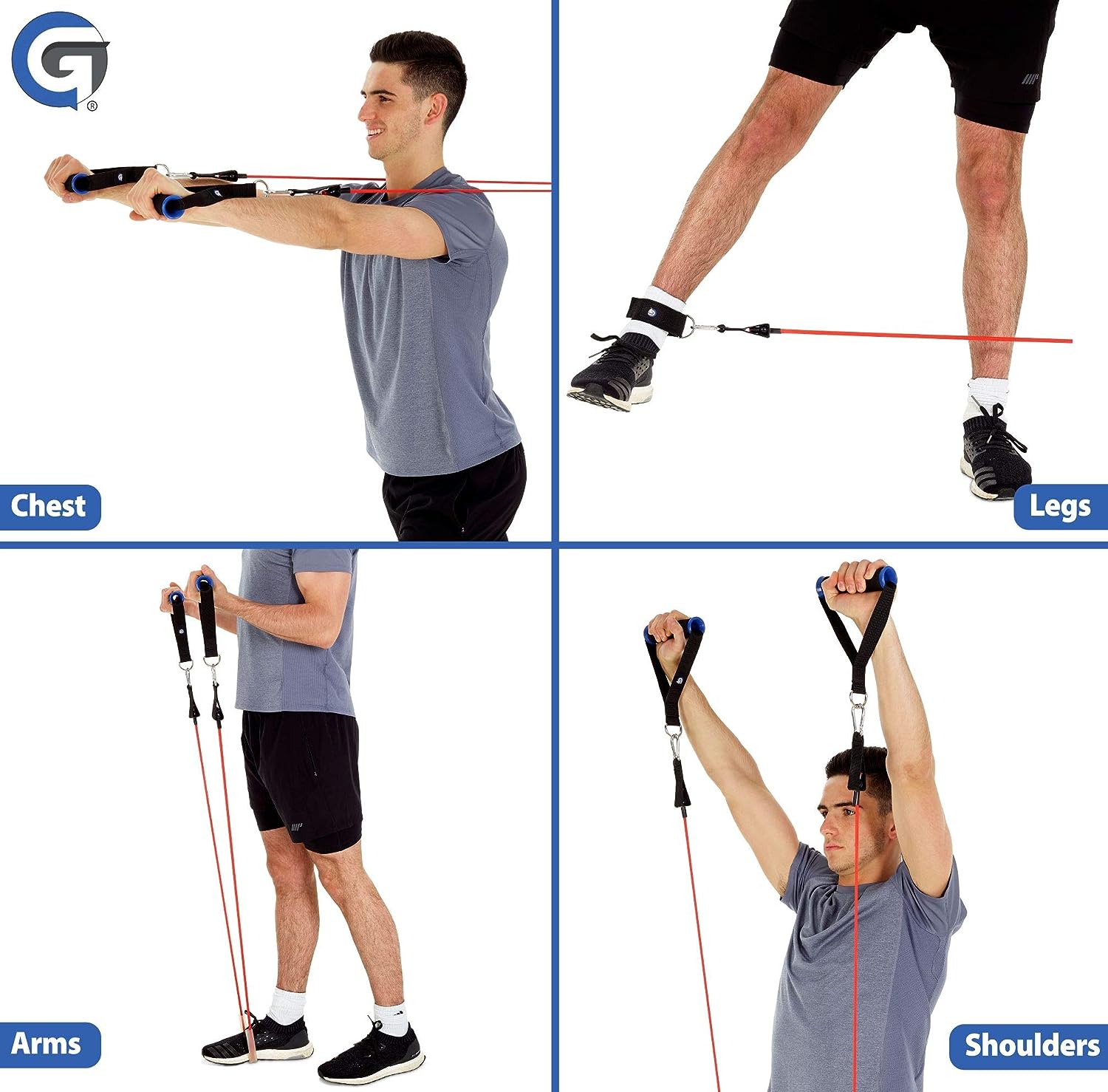 Geez Fitness Resistance Bands Full Set for Women and Men, Mobility, Strength Training Body  Injury Rehab, Door Anchor, Bands for Chest, Thighs, Legs, Arms, glutes, ankle straps  handles. Free Ebook.