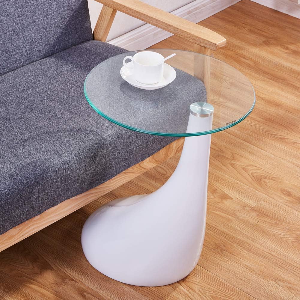 GOLDFAN White Gloss Glass Side Tables Modern Living Room Sofa End Tables Small Glass Coffee Tables for Office Furniture