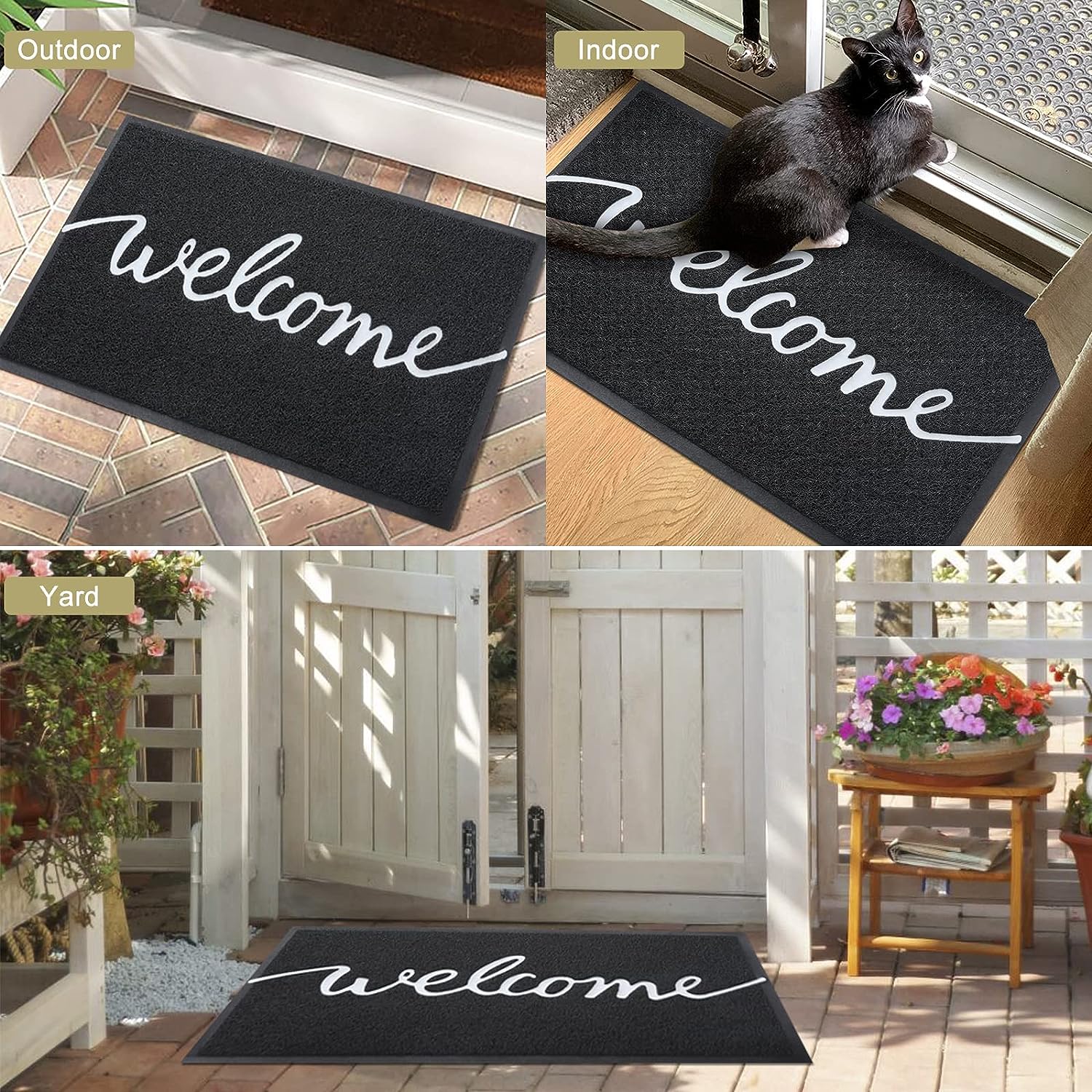 Homaxy “welcome” Door Mat, Dirt Trapper Doormats Non-Slip Low Profile Durable Door Mat for Outdoor, Indoor, Entrance, Patio, Front Back Door — (40 x 60cm, Black)