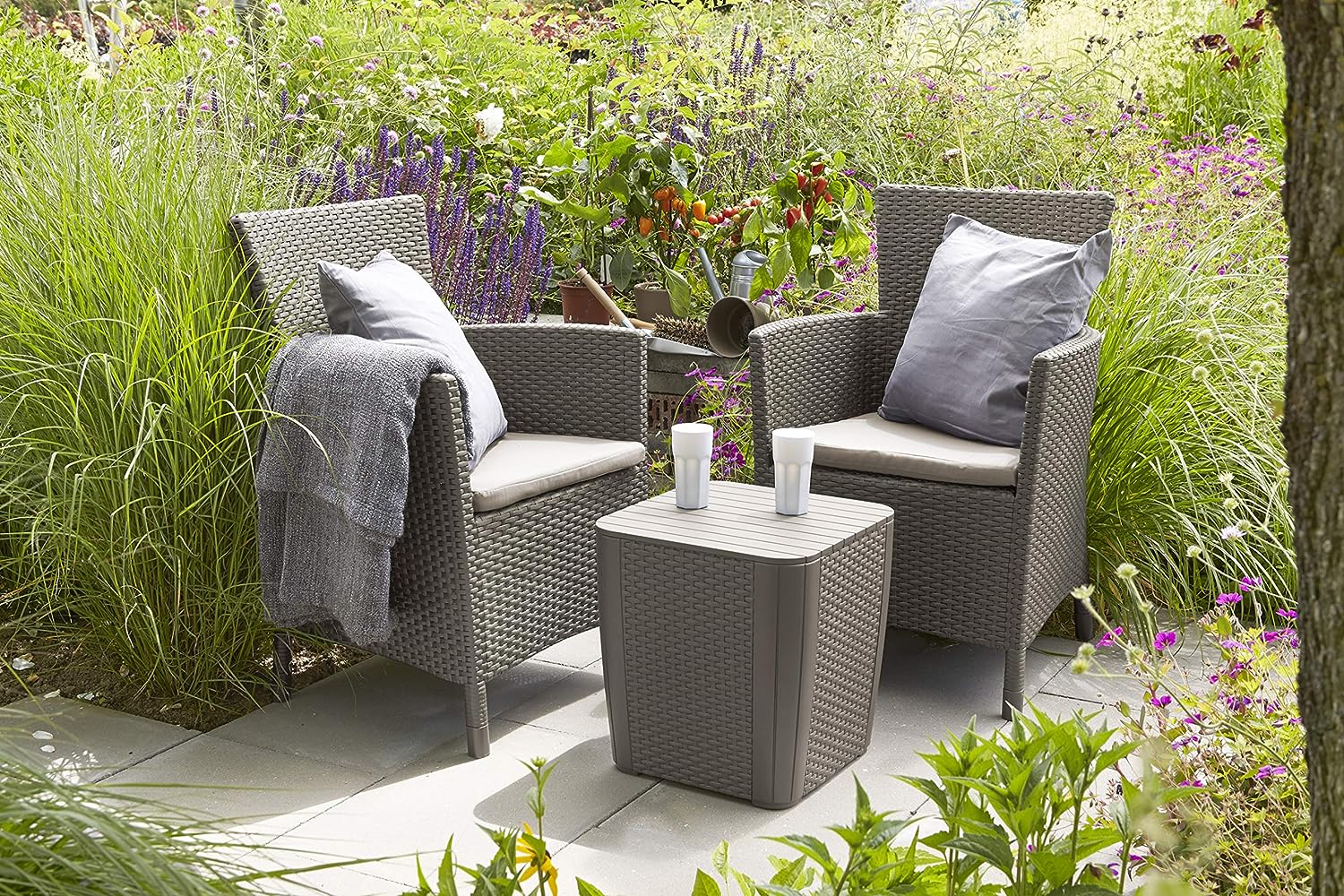 Keter Iowa Garden Furniture Balcony Set, Cappuccino with Sand Cushions,247855