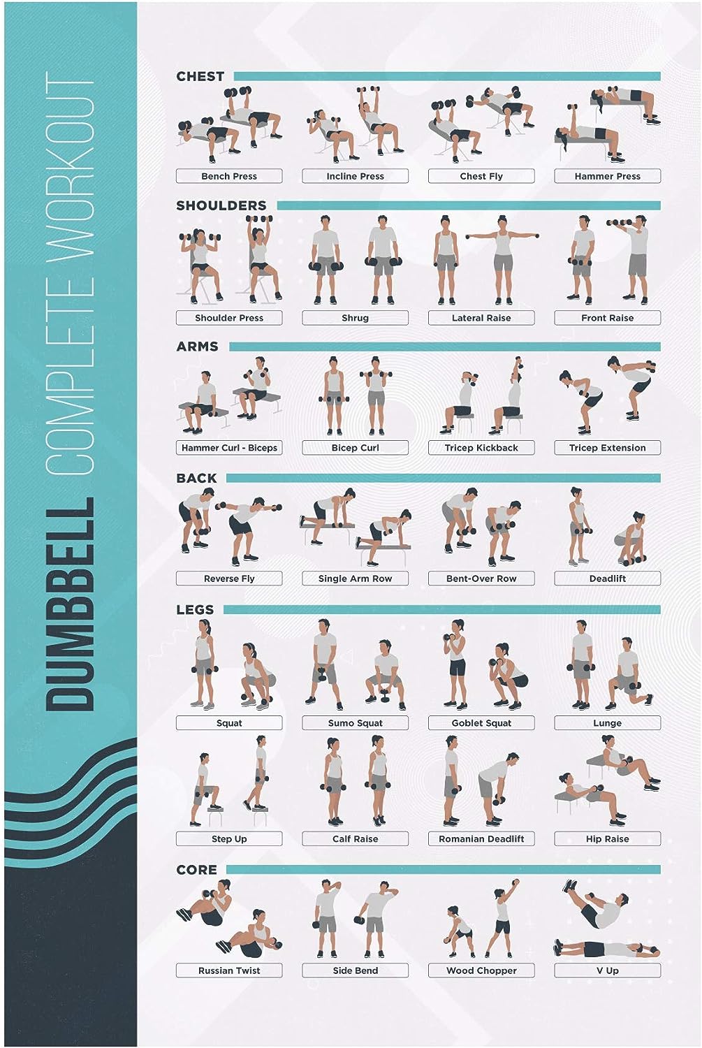 PosterMate - FitMate Workout Exercise Poster - Workout Routine with Free Weights, Home Gym Decor, Room Guide (42 x 63 cm, Dumbbell)