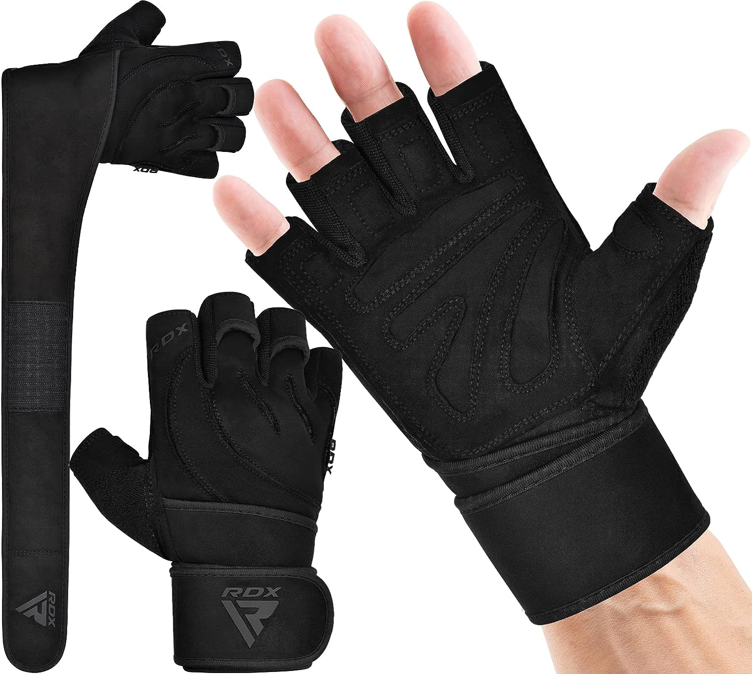 RDX Weight Lifting Gloves with Wrist Support, 50 CM Long Wrist Straps, Anti Slip Padded Palm Protection, Breathable Gym Grip for Fitness Training Workout Powerlifting, Men Women Bodybuilding Exercise