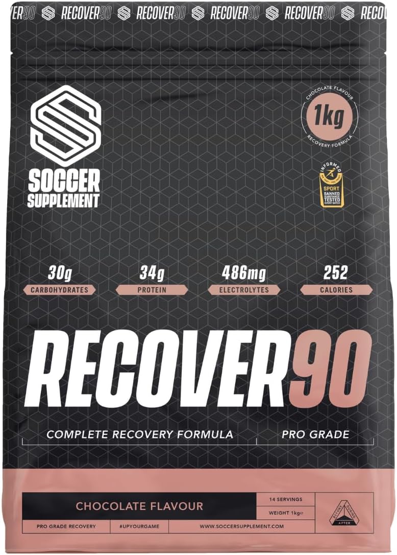 Recover90 Chocolate Whey Isolate Protein Shake, by Soccer Supplement, 31g of Protein  374mgs of Electrolytes, Used by Professional Footballers, Informed Sport Tested