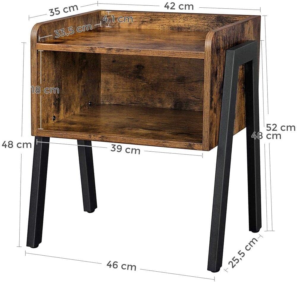 SONGMICS Nightstand, End, Stackable Side, Coffee Table with Open Front Storage Compartment, Retro Rustic Chic Wood Look, Accent Furniture with Metal Legs, Vintage LET54X, 42 x 35 x 52 cm