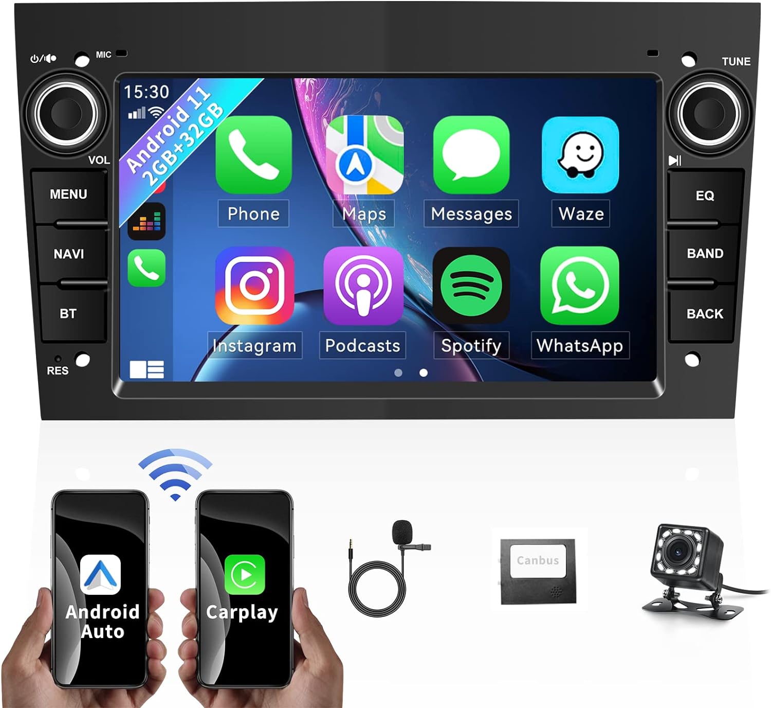 [2+32GB]CAMECHO Android 11 Car Stereo Radio with Wireless Carplay Android Auto for Opel Vauxhall Corsa Astra Vivaro Zafira 7” Touchscreen with Reverse Camera GPS Sat Nav WiFi HiFi Bluetooth FM RDS SWC