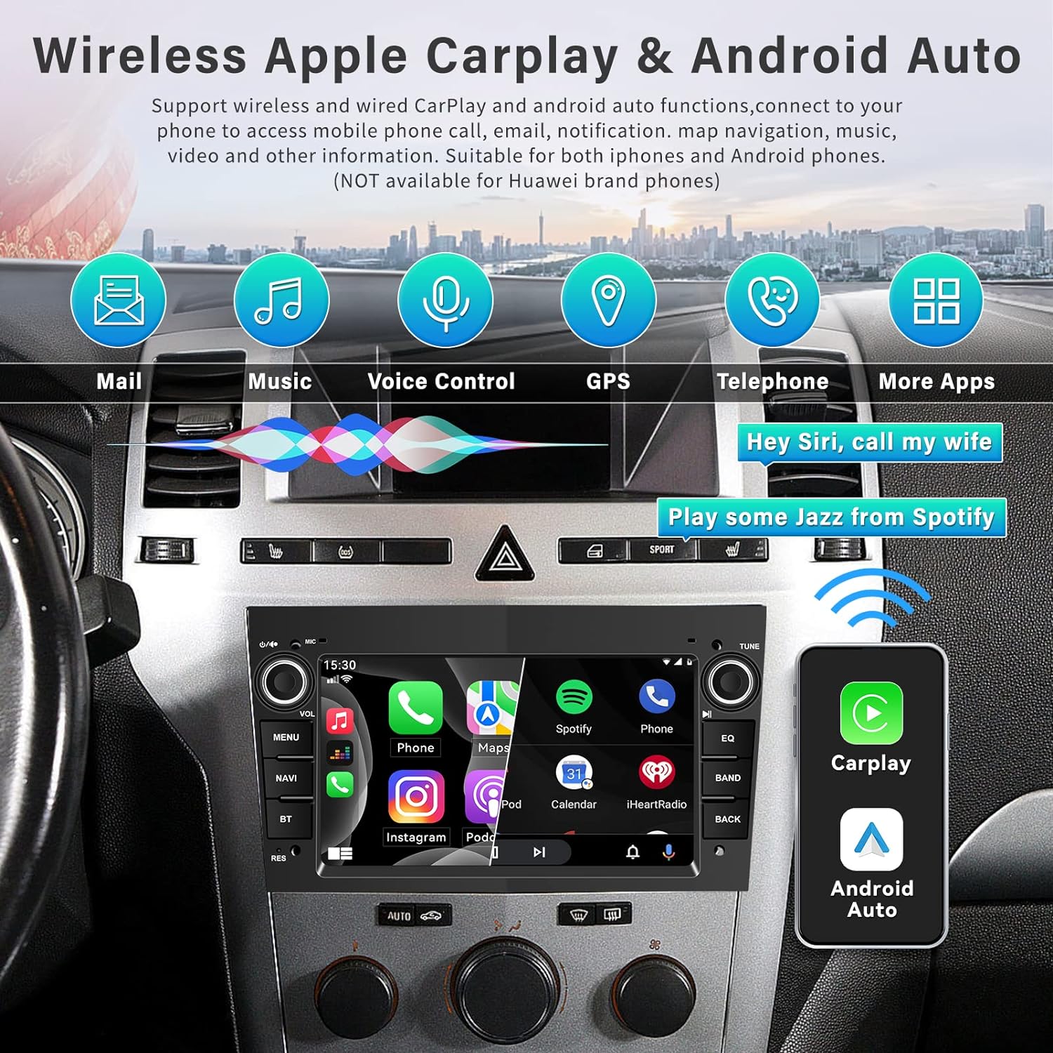 [2+32GB]CAMECHO Android 11 Car Stereo Radio with Wireless Carplay Android Auto for Opel Vauxhall Corsa Astra Vivaro Zafira 7” Touchscreen with Reverse Camera GPS Sat Nav WiFi HiFi Bluetooth FM RDS SWC