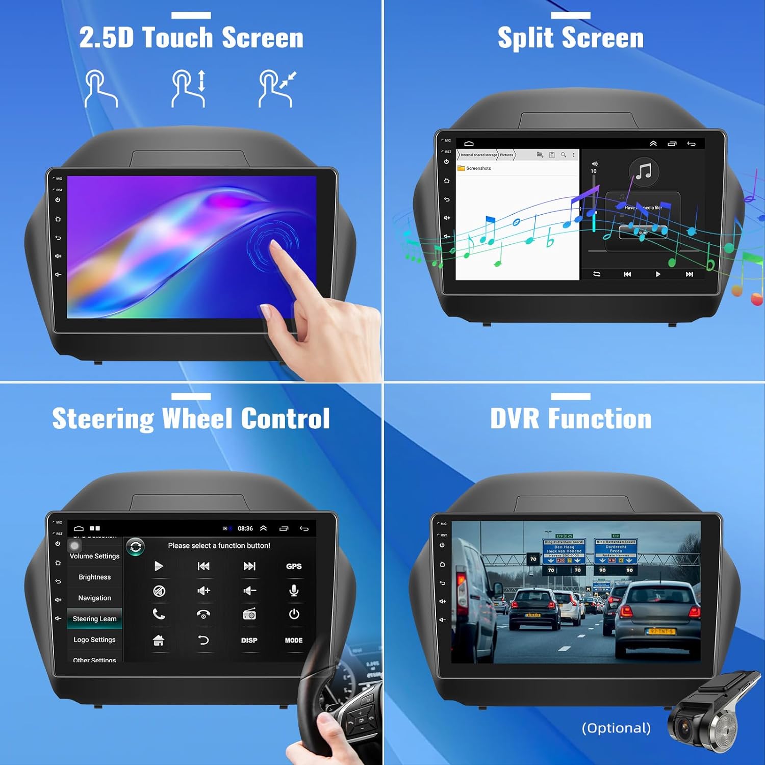 （2G+32G）CAMECHO Android 11 Apple Play Car Stereo for Hyundai IX35 2010-2015 10.1 Inch Touch Screen Double Din Car Stereo with Sat Nav Supports Android Auto/HiFi/WiFi/GPS/DVR/SWC+Reverse Camera