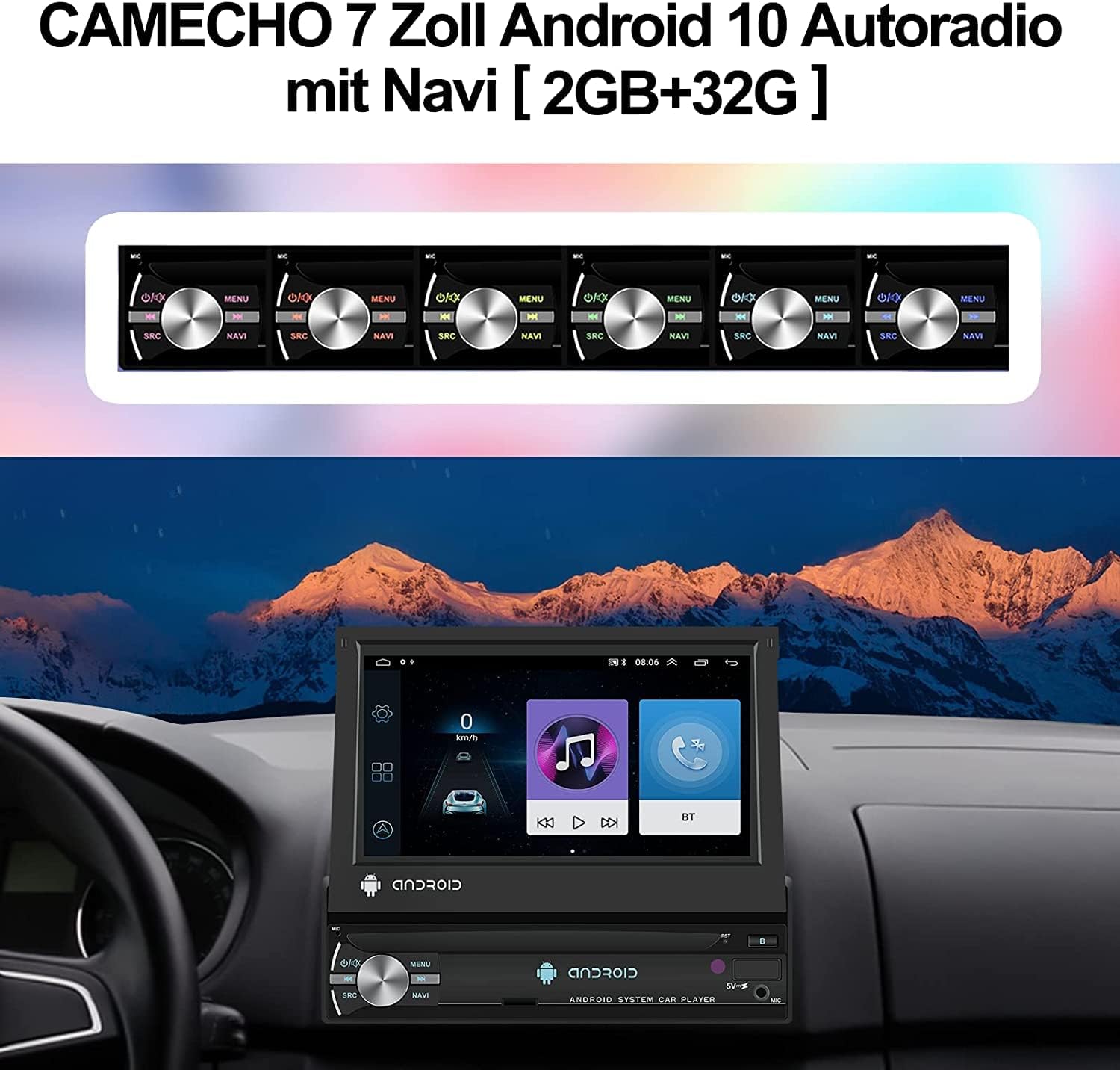 [2GB+32G] CAMECHO 1 DIN Android 10 Car Radio with Screen Navi,7 inch Touch Display with Bluetooth Handsfree I WiFi I GPS navigation I FM,RDS,EQ I USB, AUX I Mirror link+rear camera