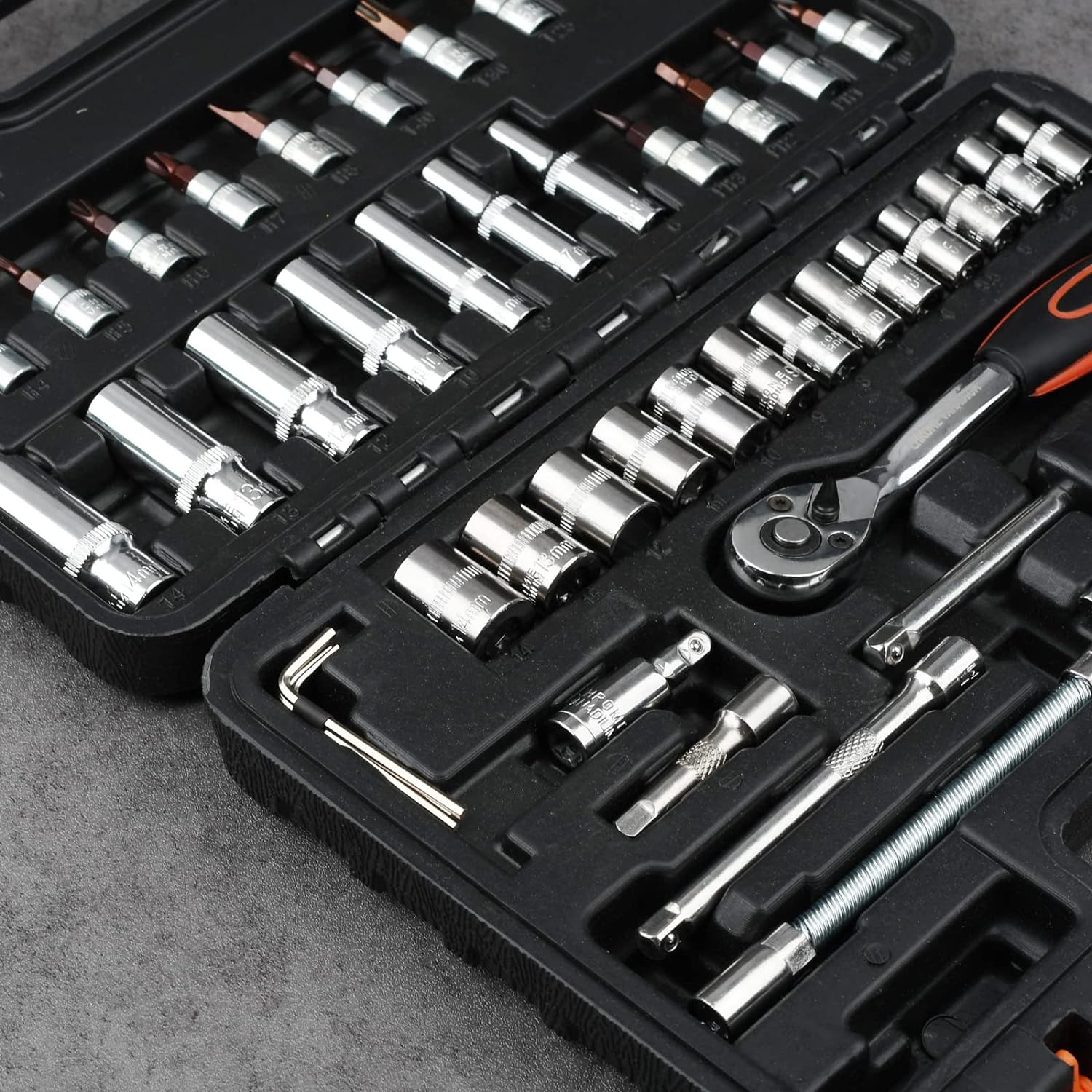 53-Piece 1/4 Socket Set,Driver Bits Metric Tool Set,72 Teeth Quick Release Ratchet Wrench Set with Flexible Extension Rods,S2 Screwdriver Bit,CRV Sockets/Deep Sockets,Tool for Car Bicycle RepairDIY