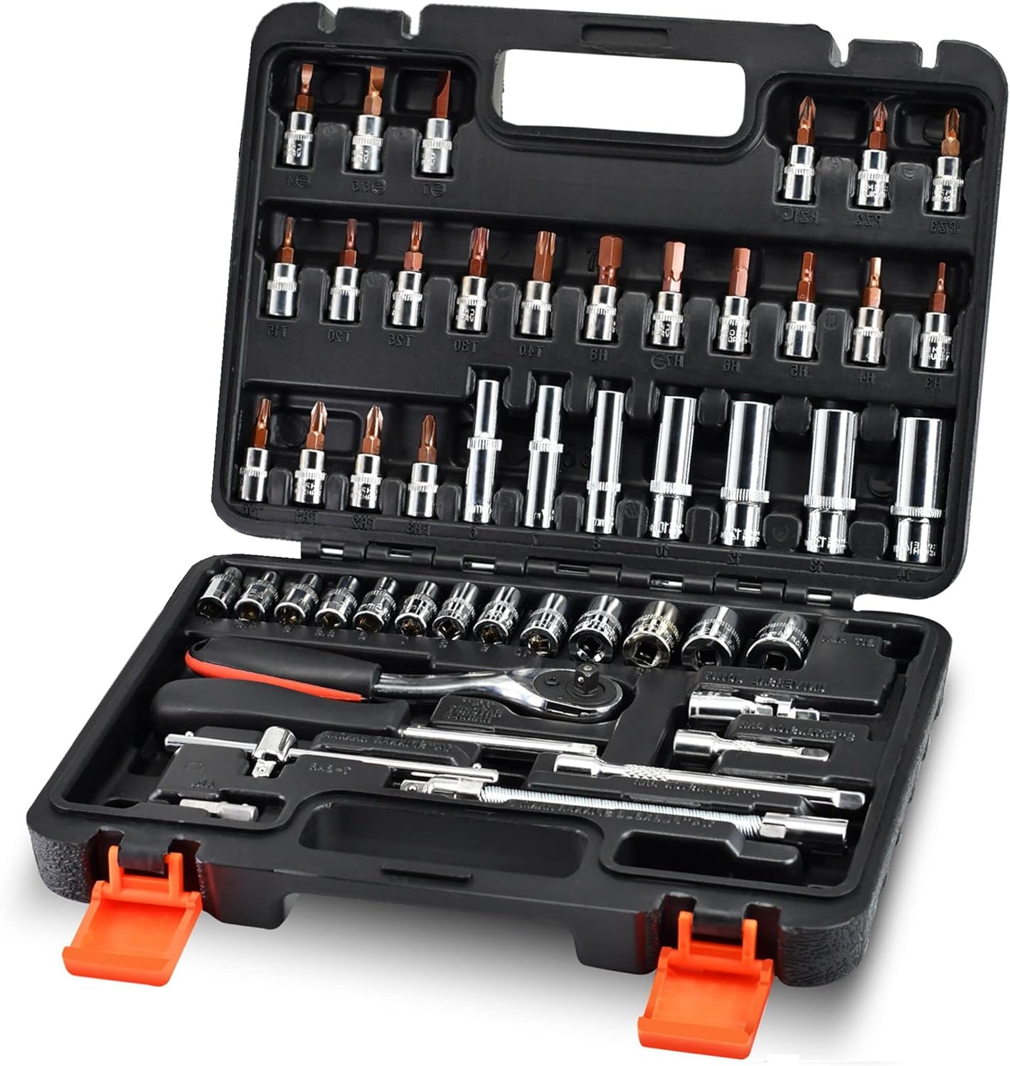 53-Piece 1/4 Socket Set,Driver Bits Metric Tool Set,72 Teeth Quick Release Ratchet Wrench Set with Flexible Extension Rods,S2 Screwdriver Bit,CRV Sockets/Deep Sockets,Tool for Car Bicycle RepairDIY
