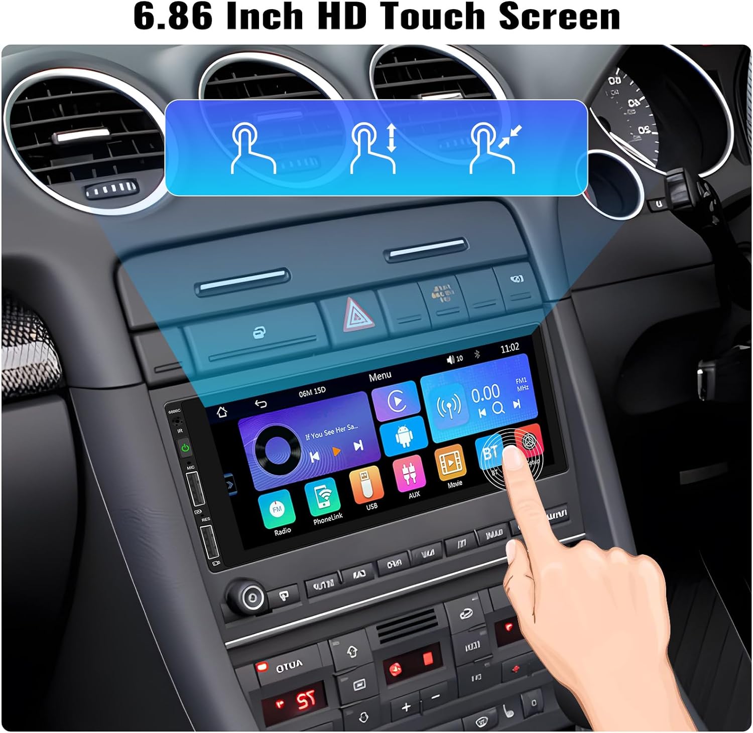 CAMECHO Wireless Apple Carplay Single Din Car Stereo with Bluetooth 6.86 Inch Touch Screen Car Stereo Support FM Radio/SWC/Android/iOS Mirror Link/Backup Camera/EQ/Android Auto