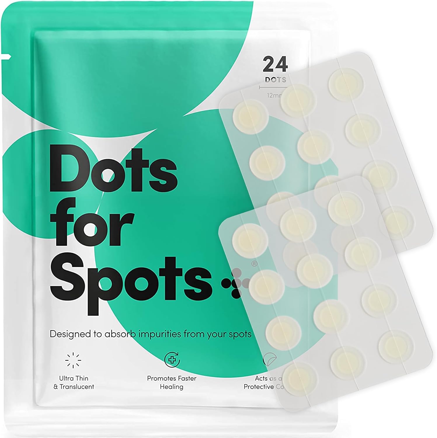 Dots for Spots Acne Patches - Pack of 24 Translucent Hydrocolloid Pimple Patch Spot Treatment Stickers for Face and Body - Fast-Acting, Vegan  Cruelty Free Skin Care