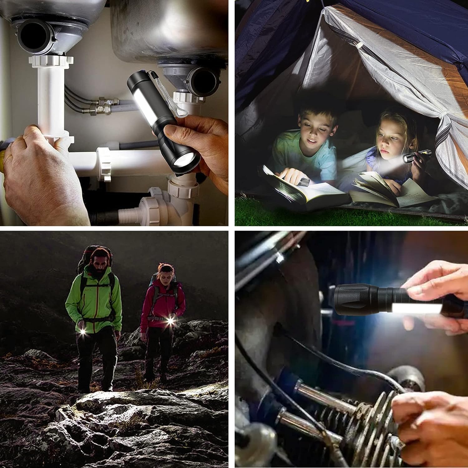 Dunamis LED Torch Rechargeable, Super Bright Adjustable Focus Flashlight, 3 Lighting Modes, Long Battery Life, Waterproof Pocket Size Lamp for Emergency, Camping, Hiking, Outdoor (Pack of 2 Torches)           [Energy Class A+++]