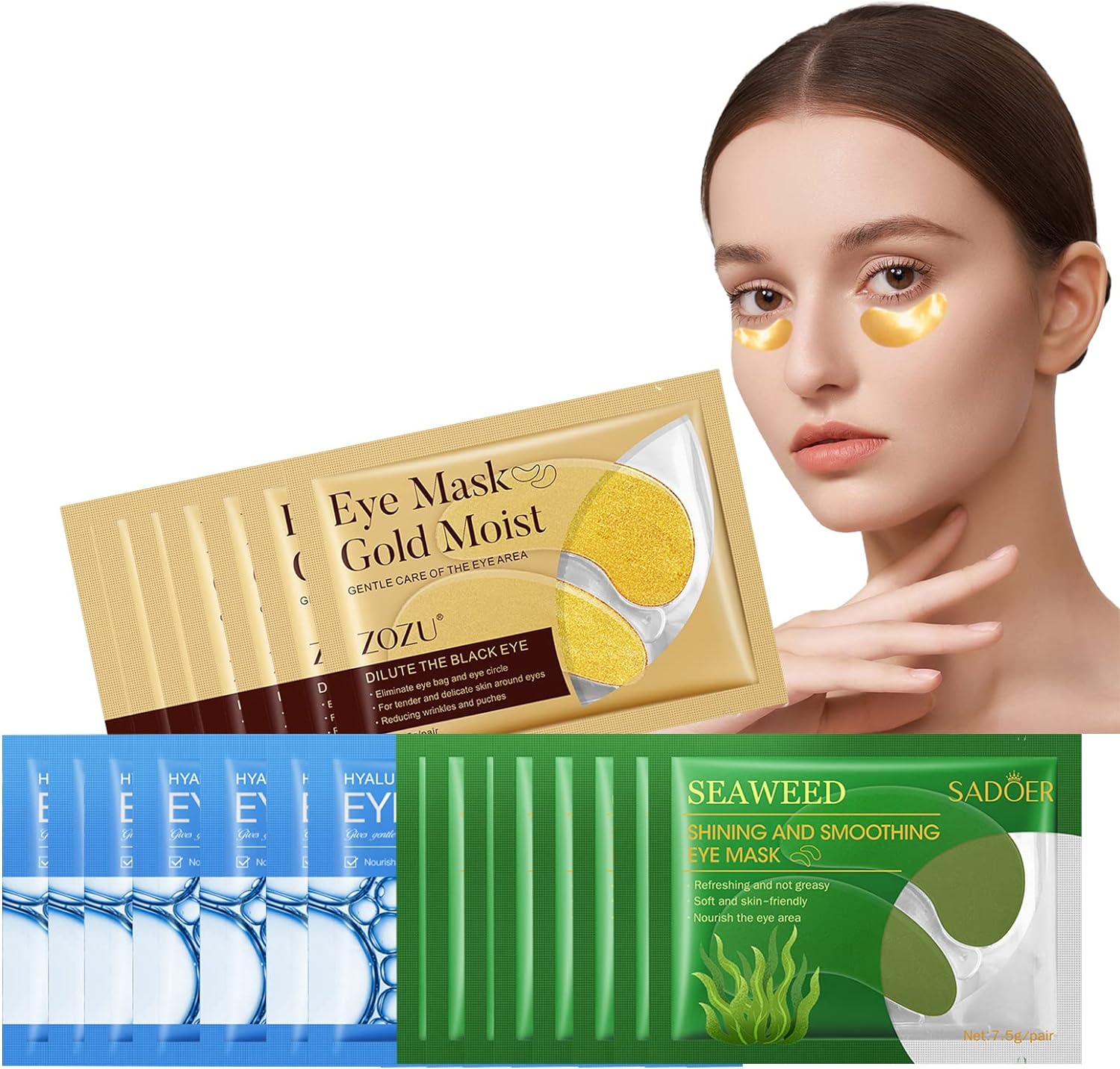 Eye Soothing Pads Set - Hyaluronic Acid/algae/gold Hydrating Eye Mask, Beauty Pro Eye Mask, Anti-aging, Wrinkle Reduction, Deep Hydration (12 Pieces)