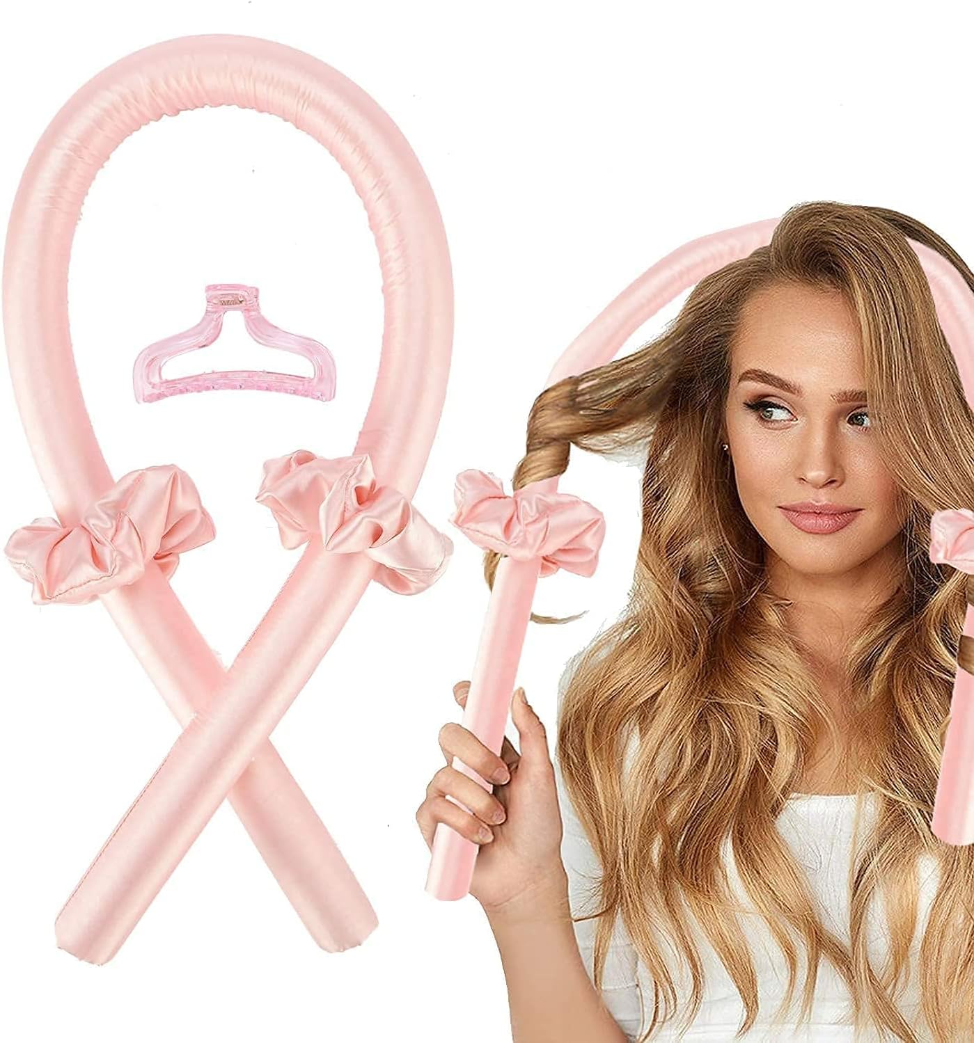Heatless Curling Rod Headband,No Heat Wave Hair Curlers Styling Tools for Long Medium Hair Make Soft And Shiny (Pink)