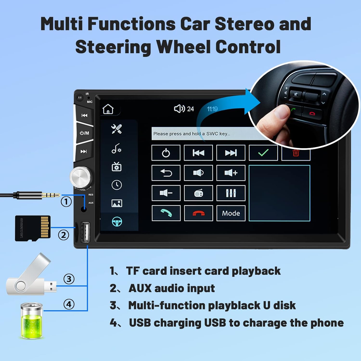 Hikity Double Din Car Stereo with 7 Inch Touch Screen Car Radio Bluetooth with Rear View Camera FM Radio USB TF AUX, Mirror Link for Android/IOS Smartphone + Remote Control + Frame
