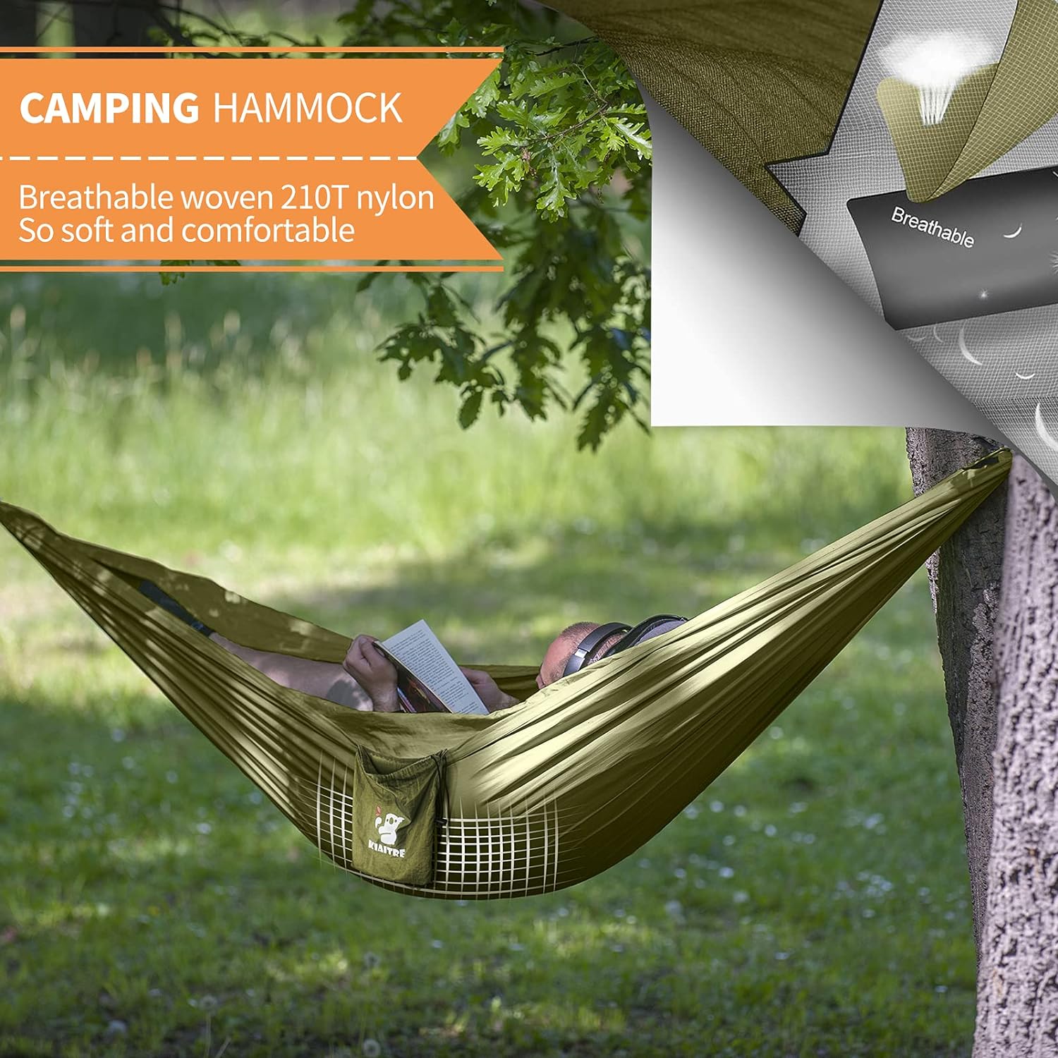 Kiaitre Camping Hammock with Mosquito Net - 210T Quick-drying Parachute Nylon Lightweight Portable Travel Hammock for Outdoor, Backpacking, Camping, Hiking and Beach Adventure : Amazon.co.uk: Sports  Outdoors