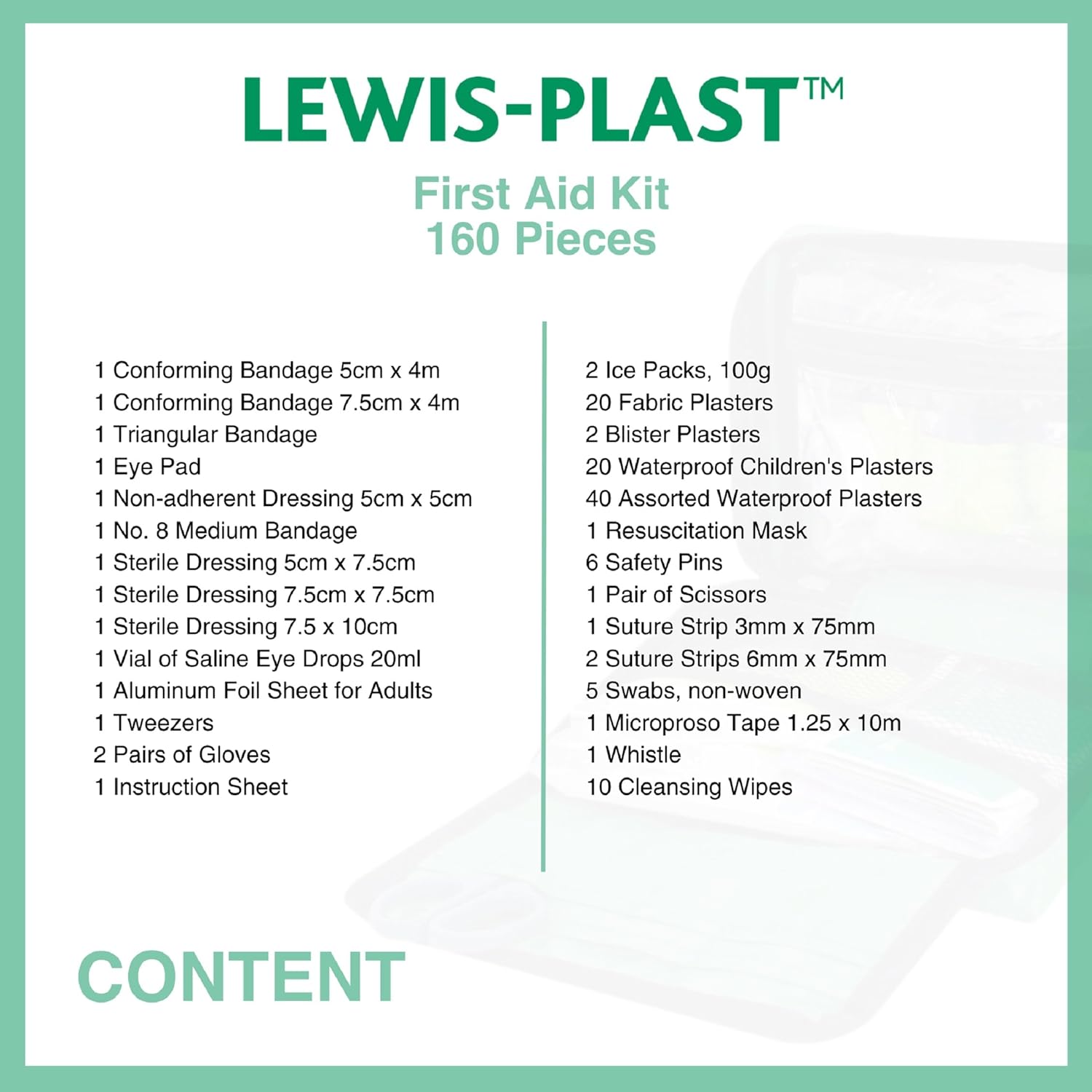 Lewis-Plast First Aid Kit Bag - 160 Piece Survival Kits - Safety Essentials for Travel Car Home Camping Work Hiking Holiday - Pack Supplies - Medium