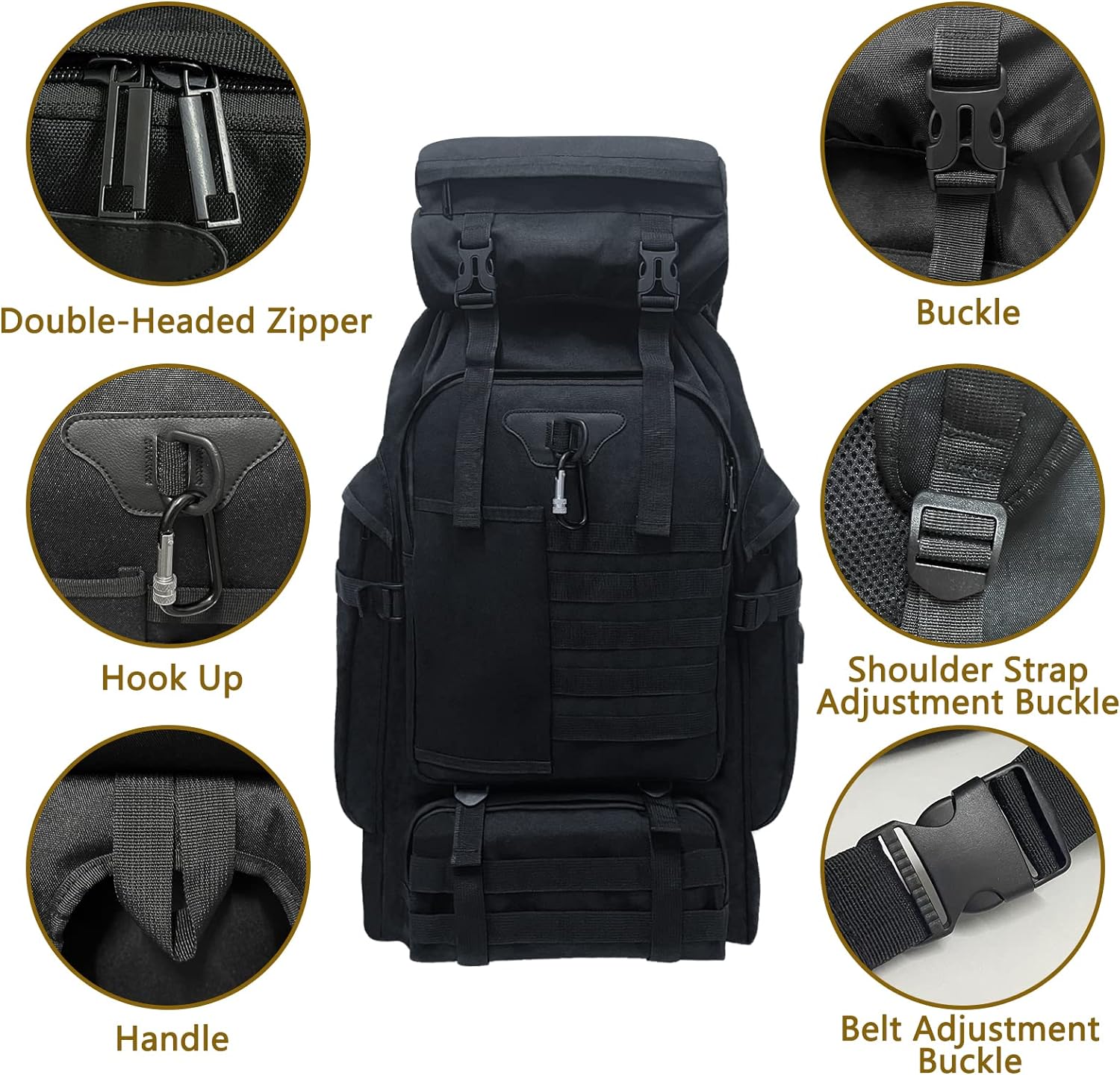 Lizbin Hiking Backpack, 80L Camping Hiking Backpack, Military Tactical Backpack Molle Rucksack, Extra Large Hiking Daypack with USB Charging Port, Water Resistant Outdoor Sports Backpack (Black)