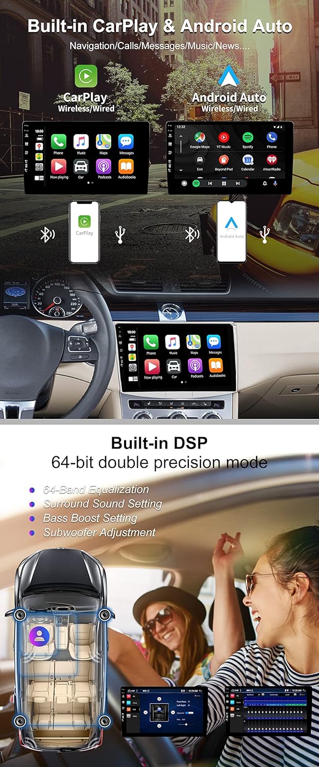 SXNAVI Android 12 IPS Double Din Car Stereo Fit Passat B6 / B7 Magotan/CC (2010-2018) - Built-in Carplay/Android Auto/DSP - 4G+64G - MIC + Camera - 10.1 Inch - WiFi SWC DAB 4G 360-Camera Fast-boot AHD