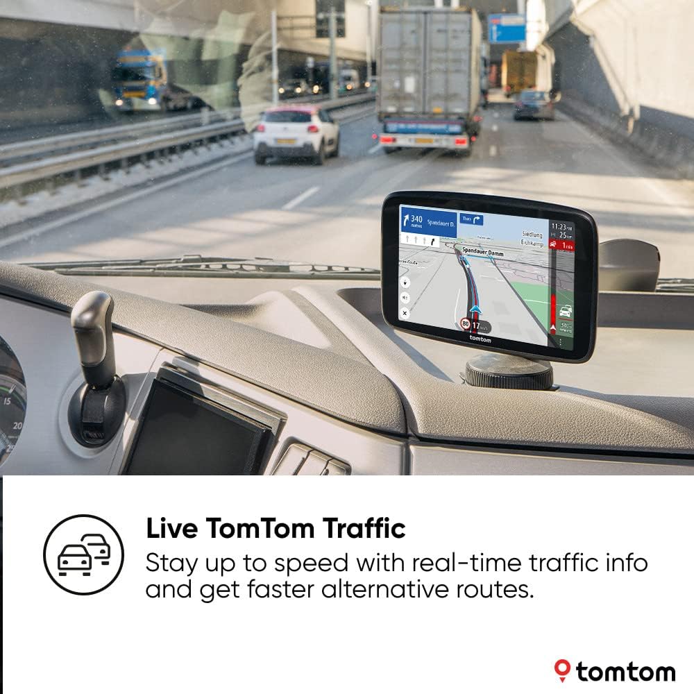 TomTom Truck Sat Nav GO Expert Plus (7 Inch HD Screen, Large Vehicle Routing and POIs, TomTom Traffic included, World Maps, Live Restriction Warnings, Quick Updates Via WiFi, visual cues, USB-C)