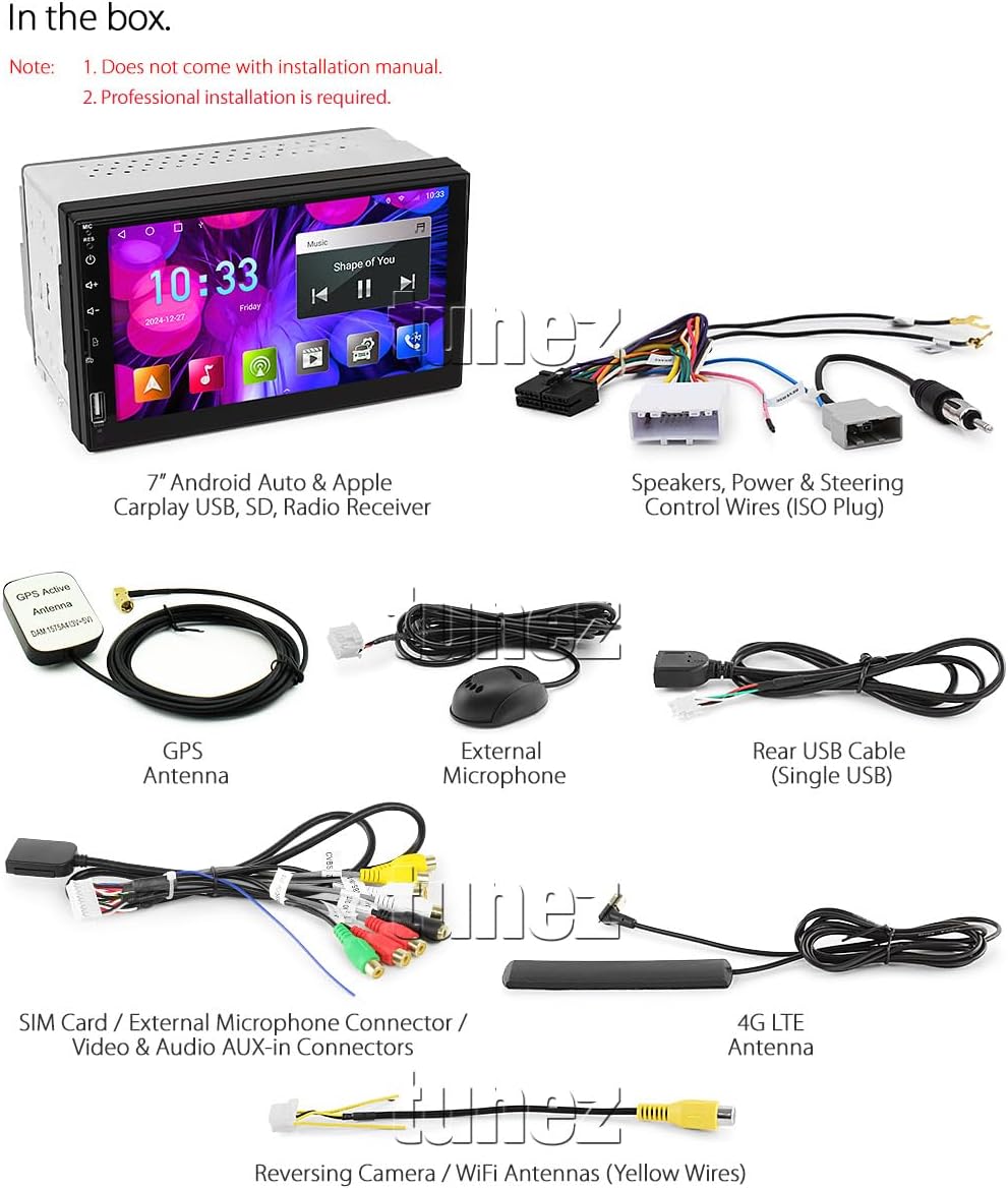 TUNEZ® 7 Inch Android Car Audio Car Stereo Bluetooth MP3 MP4 USB Navigation Sat Nav Compatible With Juke Micra Navara (D22 D40) Note NV200 Combi Pathfinder Qashqai X-TRAIL Car Radio Head Unit