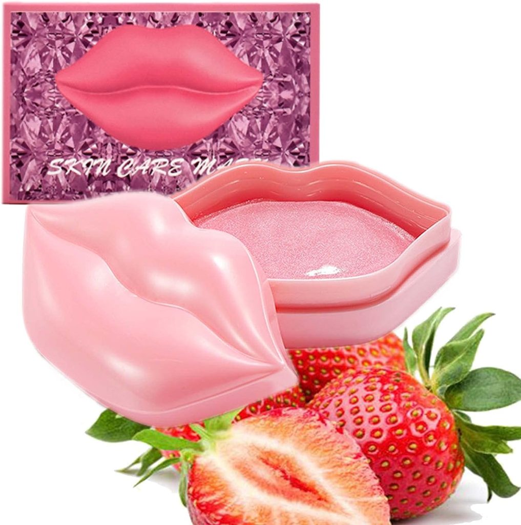 20Pcs Strawberry Lip Masks in Case,Nourishing Lip Balm,Lip Plumping Serum for Dry Lips,Collagen Lip Sleep Masks Anti-Wrinkle Anti-Aging Hydrating Lip Care Pad Plump Your Lips Enhancement Skin Care