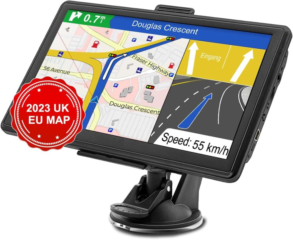7 inch UK Sat Nav with 2023 UK Europe Maps, GPS Navigation Navigator for Car Truck Lorry, Lifetime Free Updates, Support Postcode Search, Speed Camera Alert, Lane Guidance Assist, POI, HGV, Motorhome