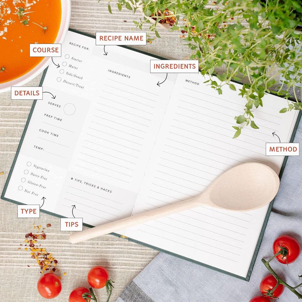Betterday Studio RECIPE Book with space for 50 Recipes, Write your own recipes, Blank inside, Recipe Journal, Diary, Gift for Foodies, Cooking Present (Rust Orange)