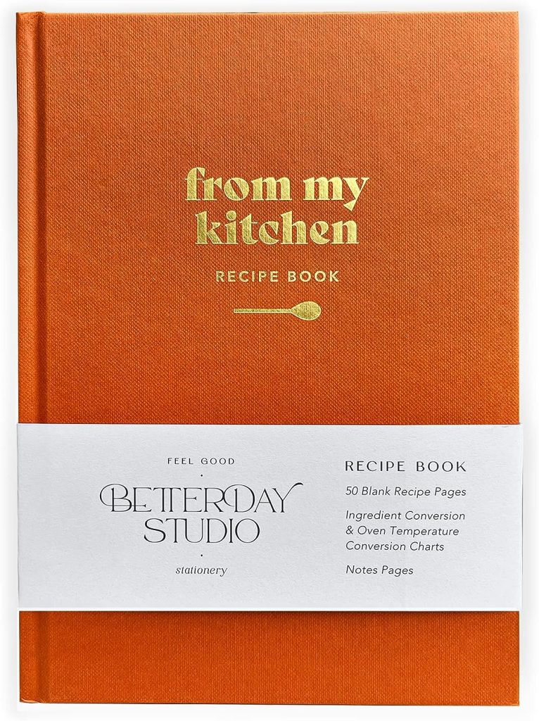 Betterday Studio RECIPE Book with space for 50 Recipes, Write your own recipes, Blank inside, Recipe Journal, Diary, Gift for Foodies, Cooking Present (Rust Orange)