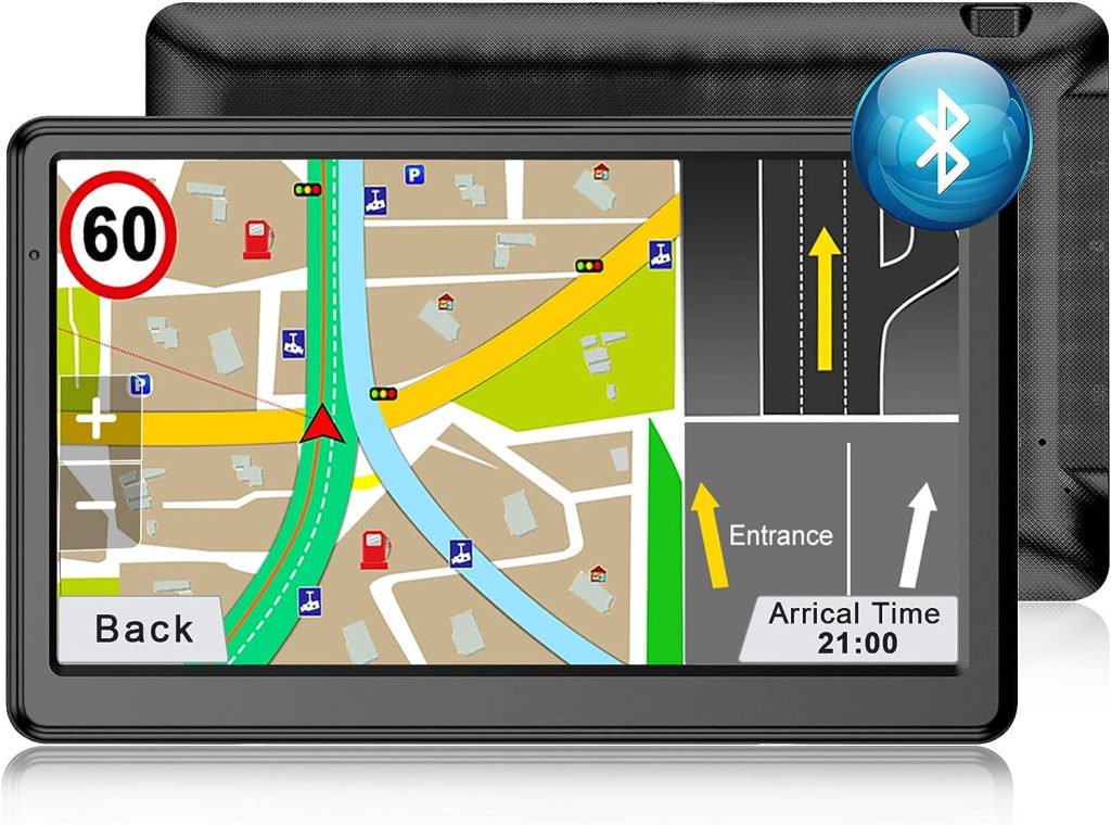 Bluetooth UK Sat Nav, 7 inch Car GPS Navigator with 2023 UK Europe Maps, Lifetime Free Updates, Truck GPS Navigation with Handsfree Calling, Postcode, Speed Camera Alert, Lane Guidance Assist