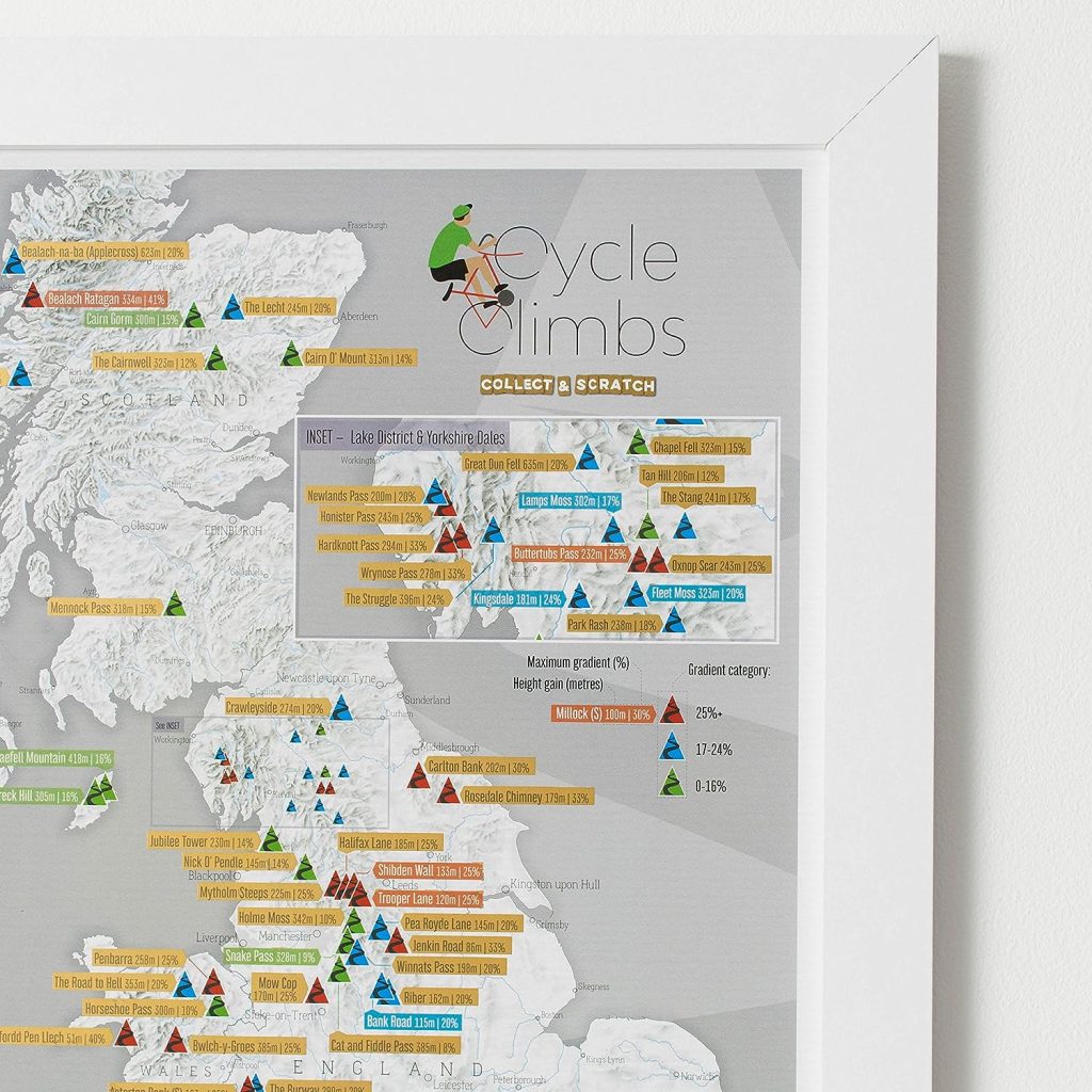 Cycle Climbs Scratch Off Travel Map - Maps International - Great Gift for Cyclists - 29 x 42cm