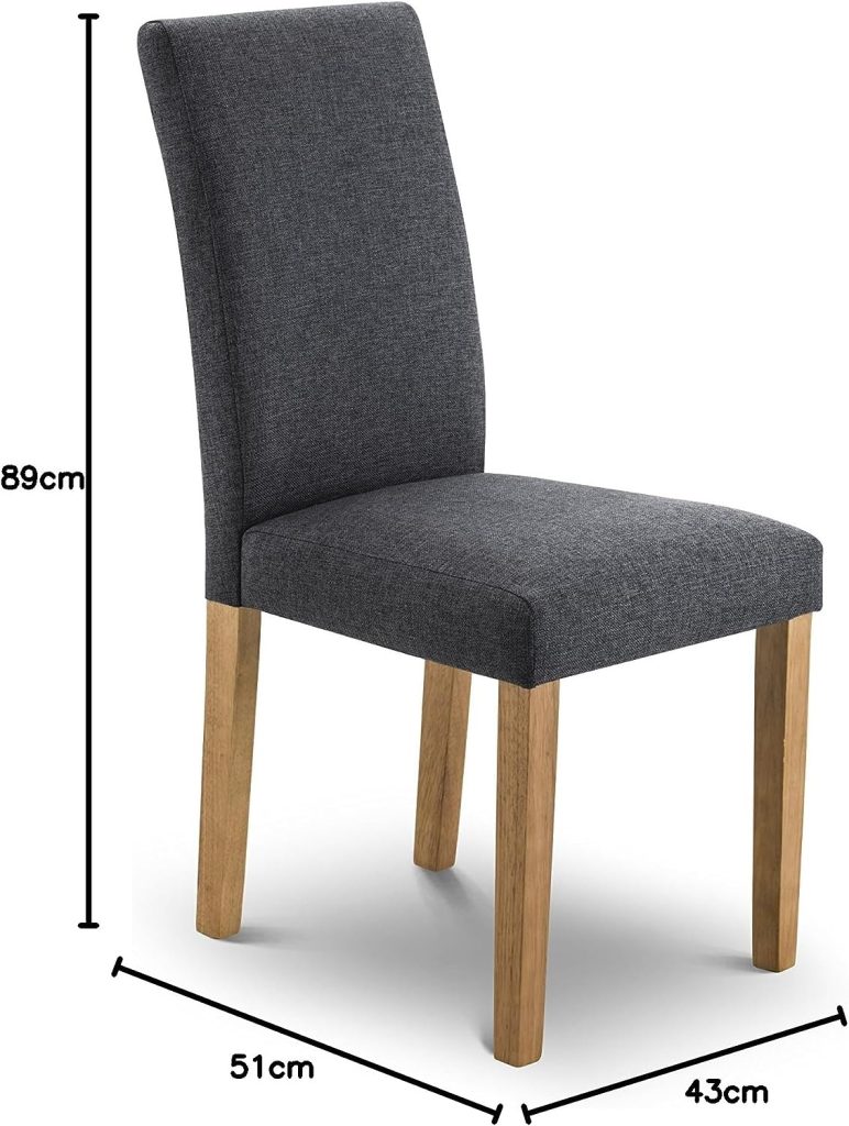 Julian Bowen Hastings Set of 2 Dining Chairs, Slate Linen, Slate Grey/Oak, Height: 89, Width: 43, Depth: 51cm