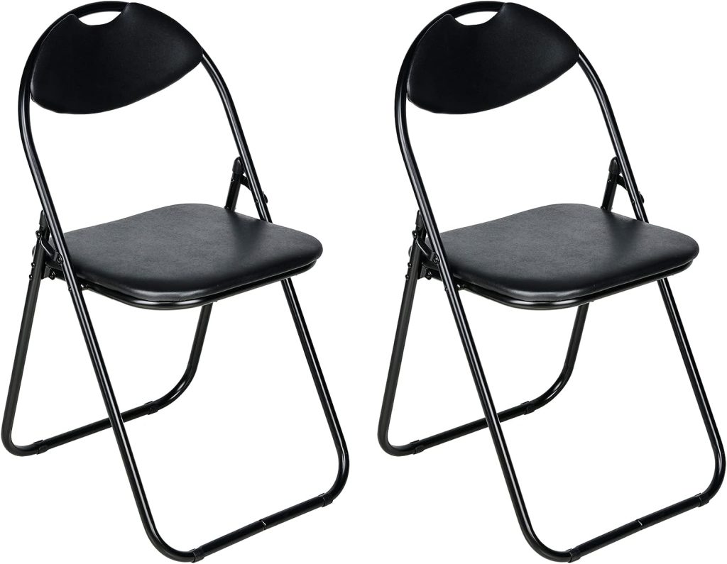 Nyxi Set of 2 X Folding Chair Padded Paris Faux Leather Chair Home Office Dining (2 X Chair, Black)