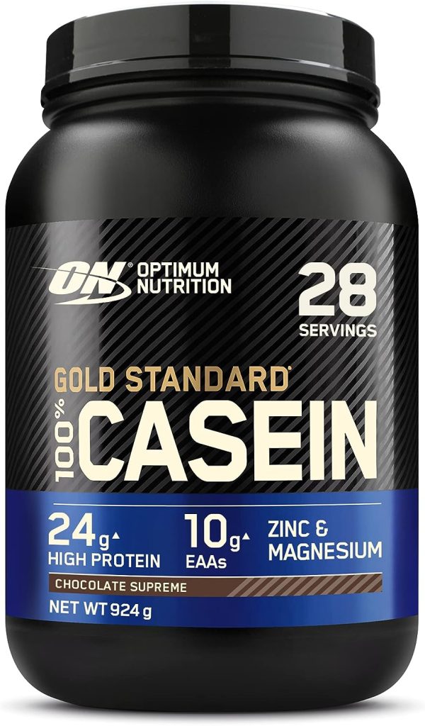 Optimum Nutrition Gold Standard 100% Casein Slow Digesting Protein Powder with Zinc, Magnesium and Amino Acids, Support Muscle Growth  Repair Overnight, Chocolate Supreme Flavour, 28 Servings, 924 g