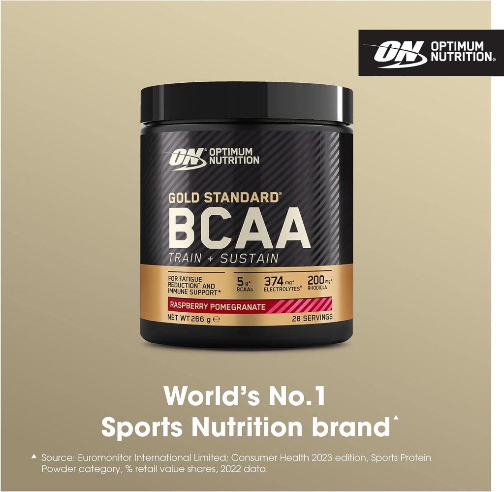 Optimum Nutrition Gold Standard BCAA Train + Sustain, Amino Acids Pre Workout Powder, Sports Drink with Vitamin C, Zinc, Magnesium and Electrolytes, Raspberry  Pomegranate Flavour, 28 Servings, 266 g