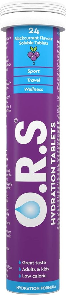 O.R.S Hydration Tablets with Electrolytes, Vegan, Gluten and Lactose Free Formula – Soluble Sports Hydration Tablets with Natural Blackcurrant Flavour, 24 Count (Pack of 1)