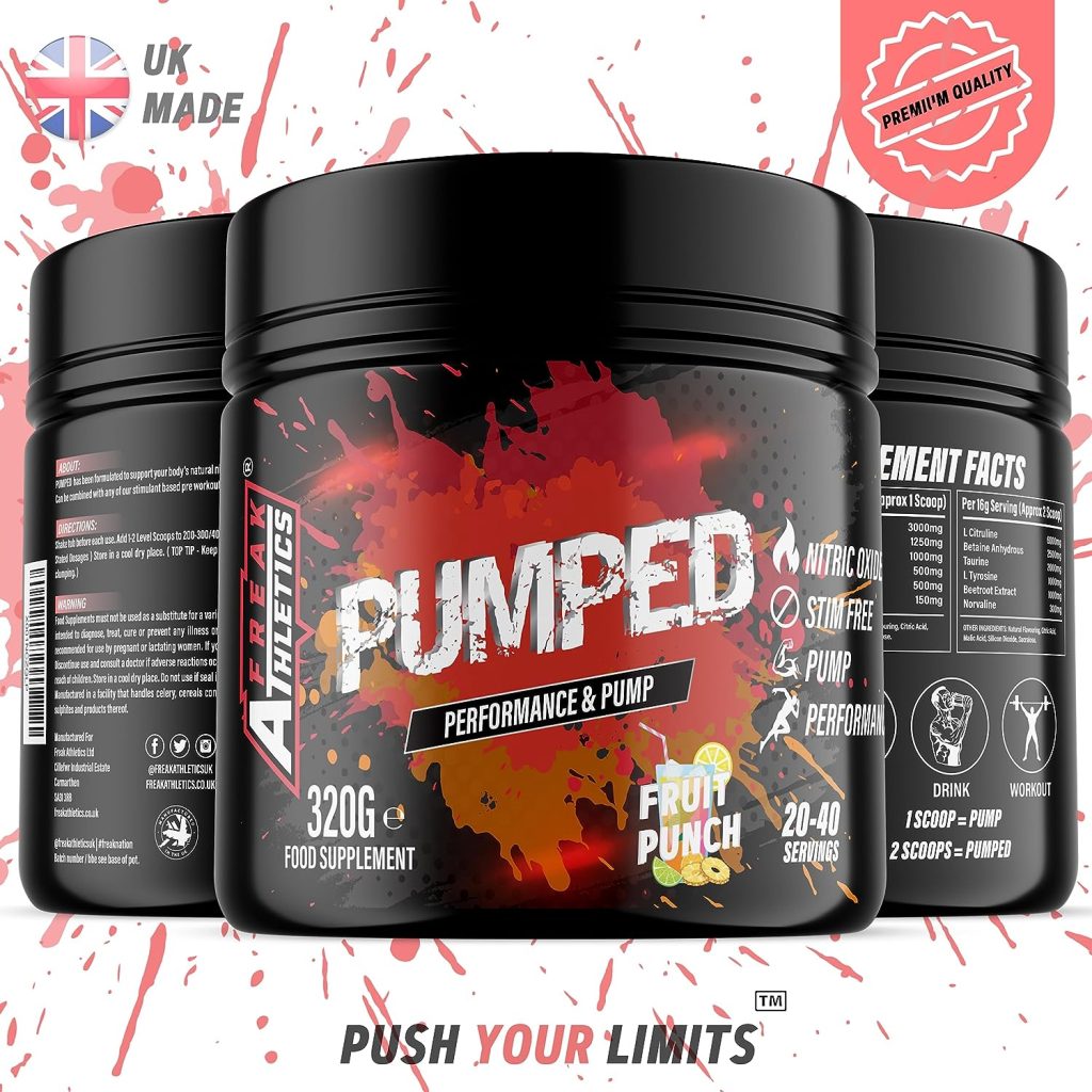 Pumped Fruit Punch Pump Pre Workout by Freak Athletics - Non Stim Pre Workout Powder Stimulant  Caffeine Free Pre Workout