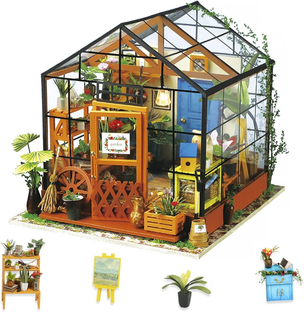 Rolife DIY Wooden Dollhouse Miniature 3d Greenhouse Kit Craft Kits For Adults Birthday for Women and Girls (Cathys Flower House)
