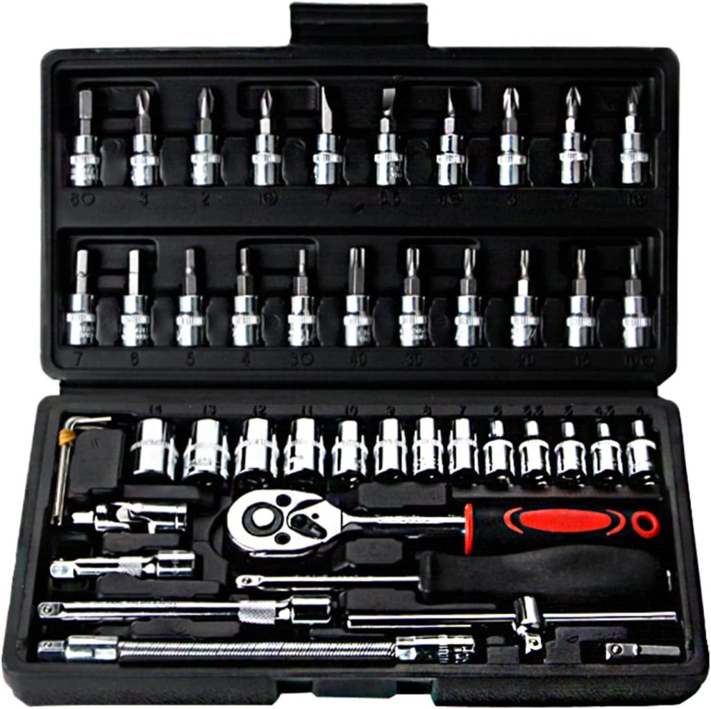 Socket Set Car Tools  Equipment, 46 Pieces Socket Sets Sockets  Tool Sets for Car, Drive Ratchet Set for Installation and Disassembly of Automobile Parts, Good Assistant in The Garage and Daily Life