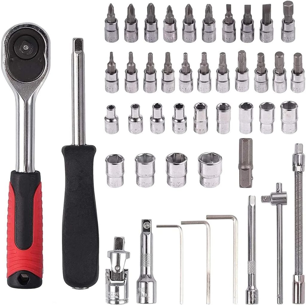 Socket Set Car Tools  Equipment, 46 Pieces Socket Sets Sockets  Tool Sets for Car, Drive Ratchet Set for Installation and Disassembly of Automobile Parts, Good Assistant in The Garage and Daily Life