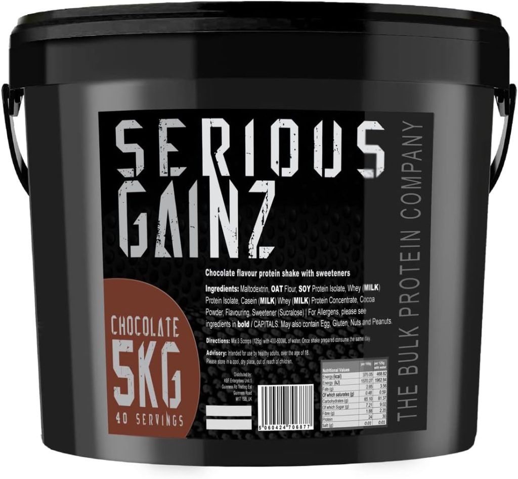 The Bulk Protein Company, SERIOUS GAINZ - Whey Protein Powder - Weight Gain, Mass Gainer - 30g Protein Powders (Chocolate, 5kg)