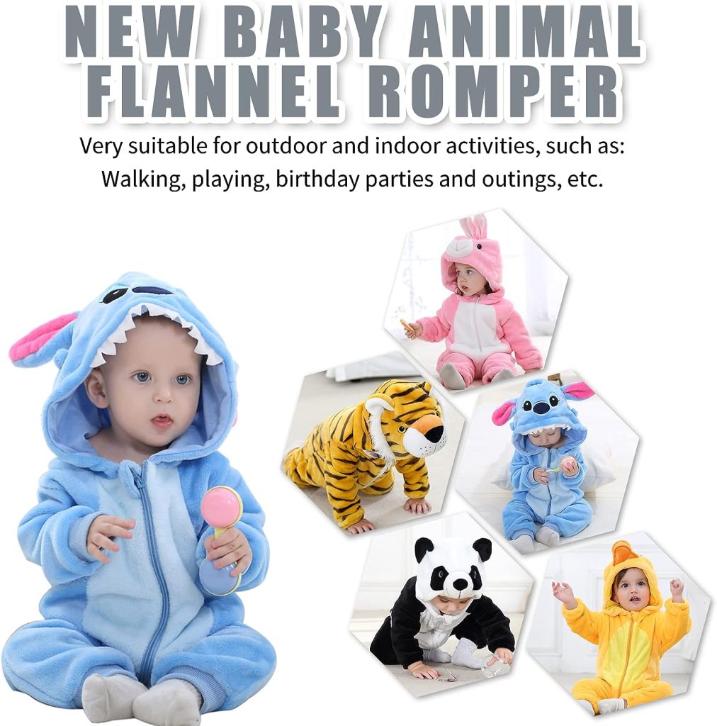 TMEOG Baby Rompers Newborn Girls Boys Animals Zipper Hooded Jumpsuit Autumn Winter Flannel Clothing Unisex