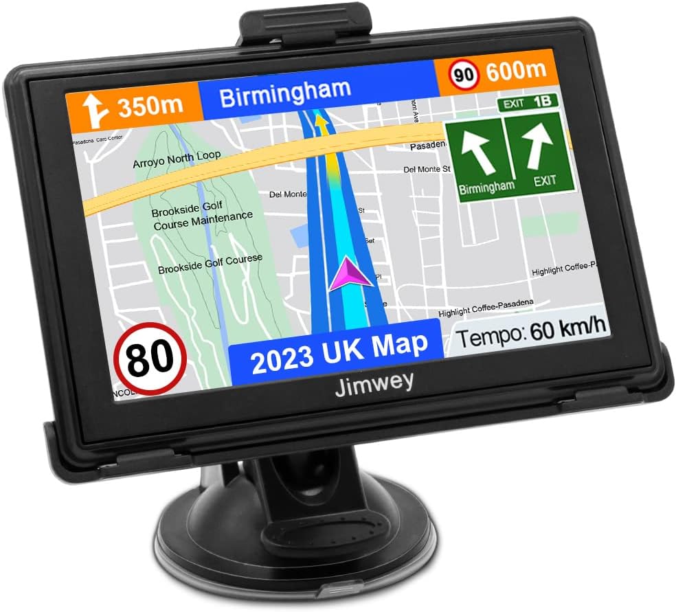 UK Sat Nav Car Navigation - Jimwey 5 Inch GPS Navigator with 2023 UK Europe Maps, Free Lifetime Updates, for Truck Lorry HGV Motorhome, Postcode, Speed Camera Alert, Lane Guidance Assist, POI