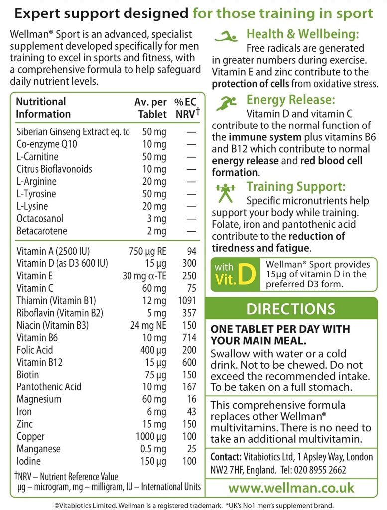 Vitabiotics Wellman Sport, 30 Tablets
